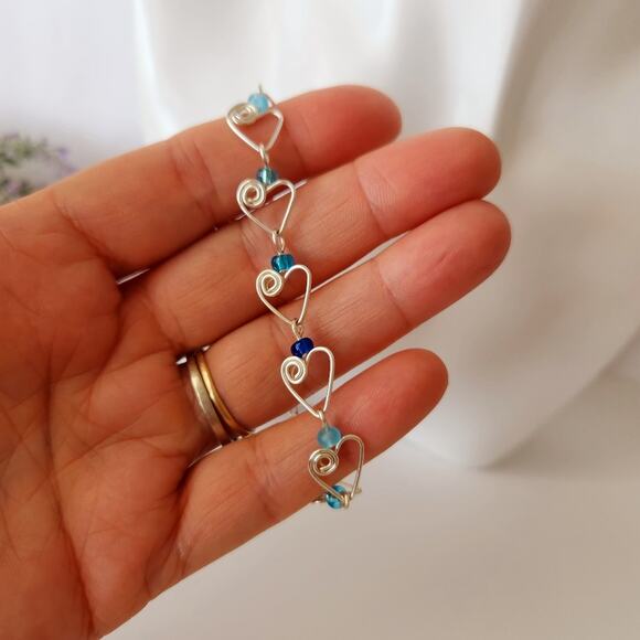 Silver Wire Heart Beaded Bracelet - Picture 5 of 8